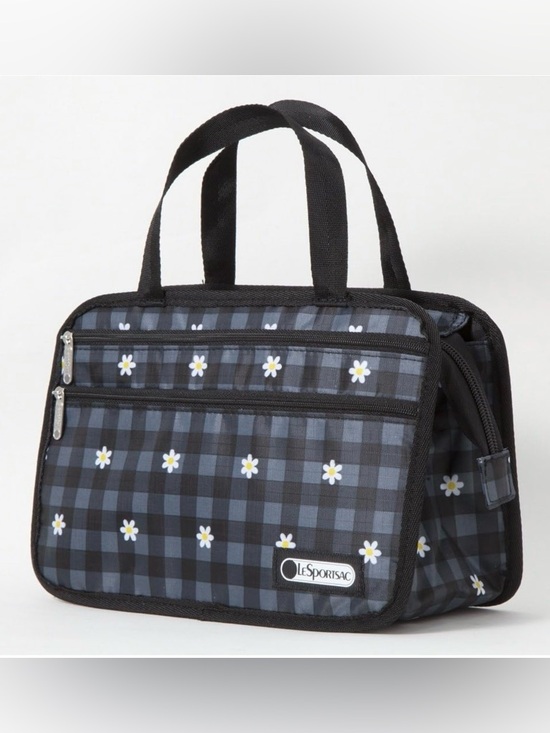 Lesportsac Handbags - LeSportsac Black & Gray Gingham Daisy Cosmetic Bag